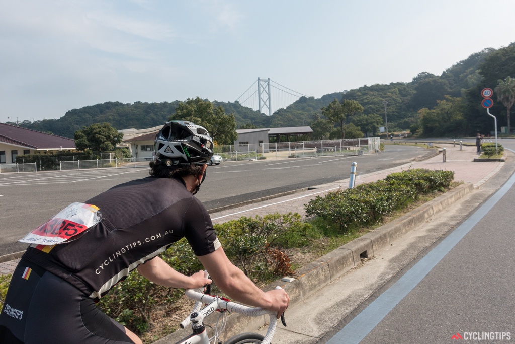 The final suspension bridge looms in the distance.