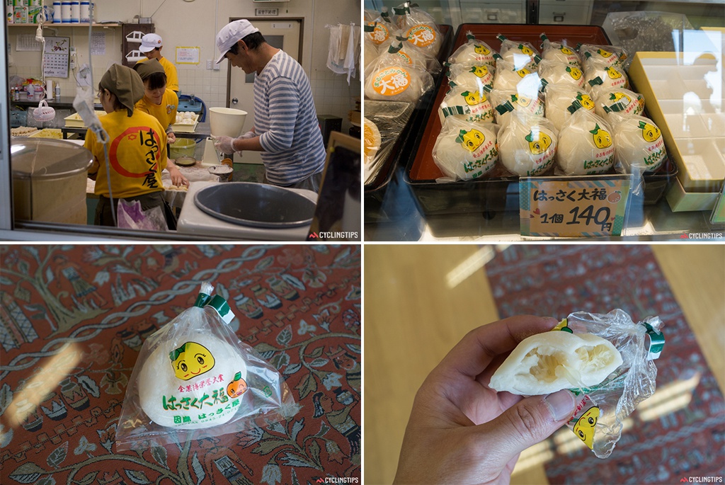 Hassaku daifuku, a rice cake stuffed with Hassaku orange. Tasty!