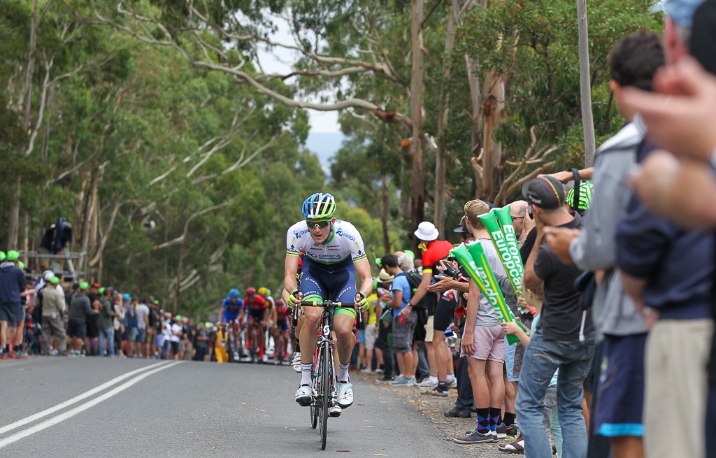 Luke Durbridge was aggressive on the Mount Buninyong climb in the breakaway, opening up a short-lived lead with Brendan Canty on lap 9.