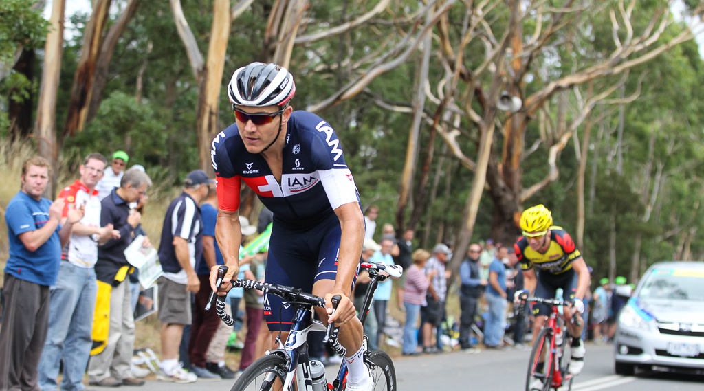 Haussler couldn't stay with the pure climbers on the last two ascents of Mount Buninyong, but each time he managed to catch back on. He rejoined the lead group of six with little more than 3km to go.