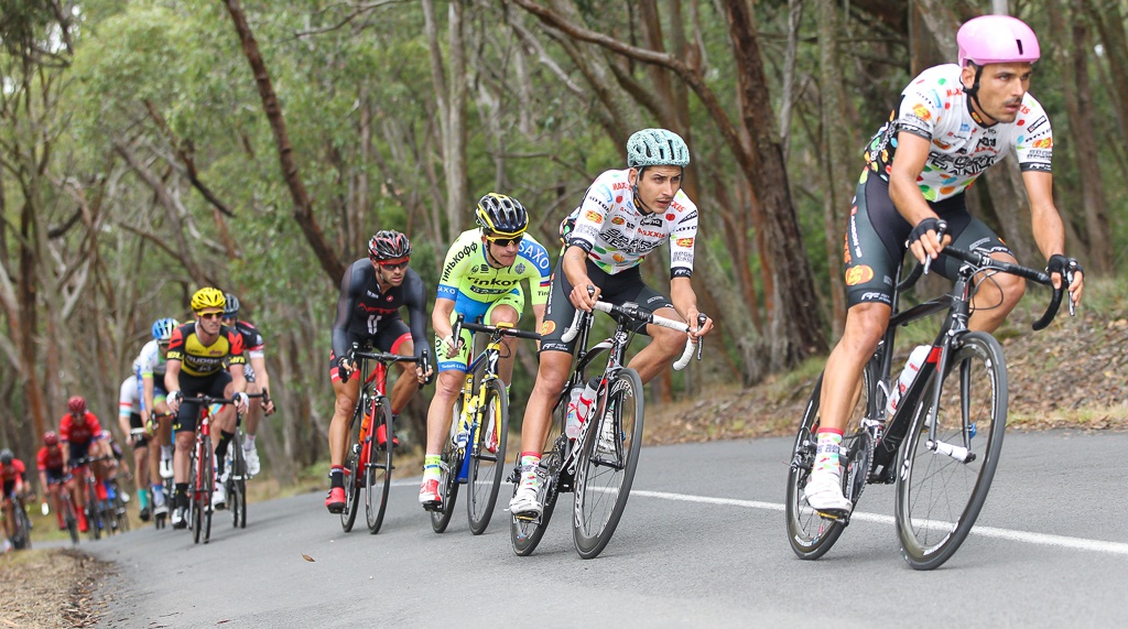 Angus (front) and Lachlan Morton had a great race in the colours of their new Jelly Belly squad. Angus made it into the winning breakaway and finished an impressive seventh.