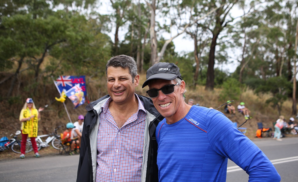 Former Victorian Premier and keen cyclist Steve Bracks (left) with Australian cycling legend Phil Anderson.