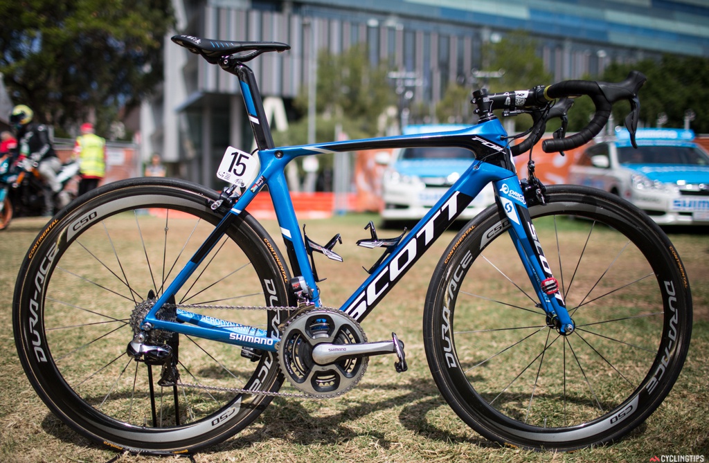 Orica-GreenEdge's Scott Foil has had a colour refresh but little else has changed. Daryl Impey has one of the only new team bikes at the time of publishing. Read our Scott Foil review here.