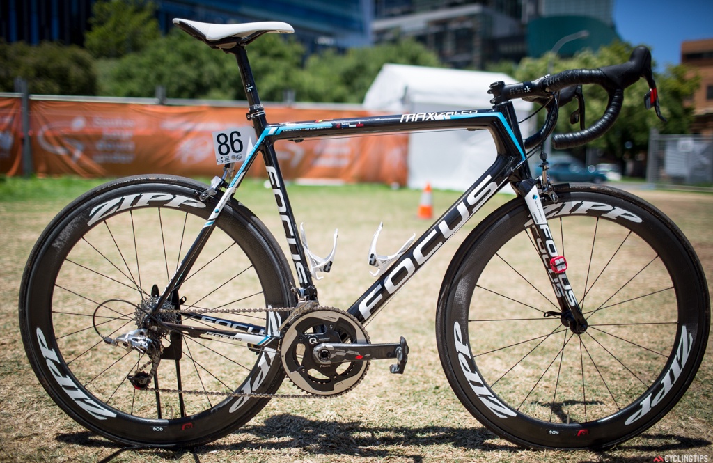 AG2R-Mondiale's Focus Izalco Max is almost identical to last year except for the fact that four bikes here at the Tour Down Under have the SRAM wireless electronic groupset.