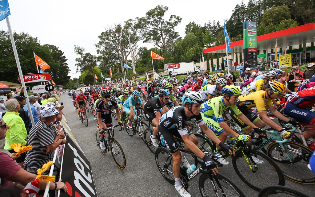 The riders pass through Stirling; one of three visits for the day (including the stage finish).