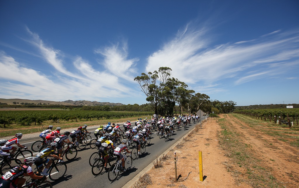 The peloton stayed together early on before an 11 rider group escaped over Checker Hill.