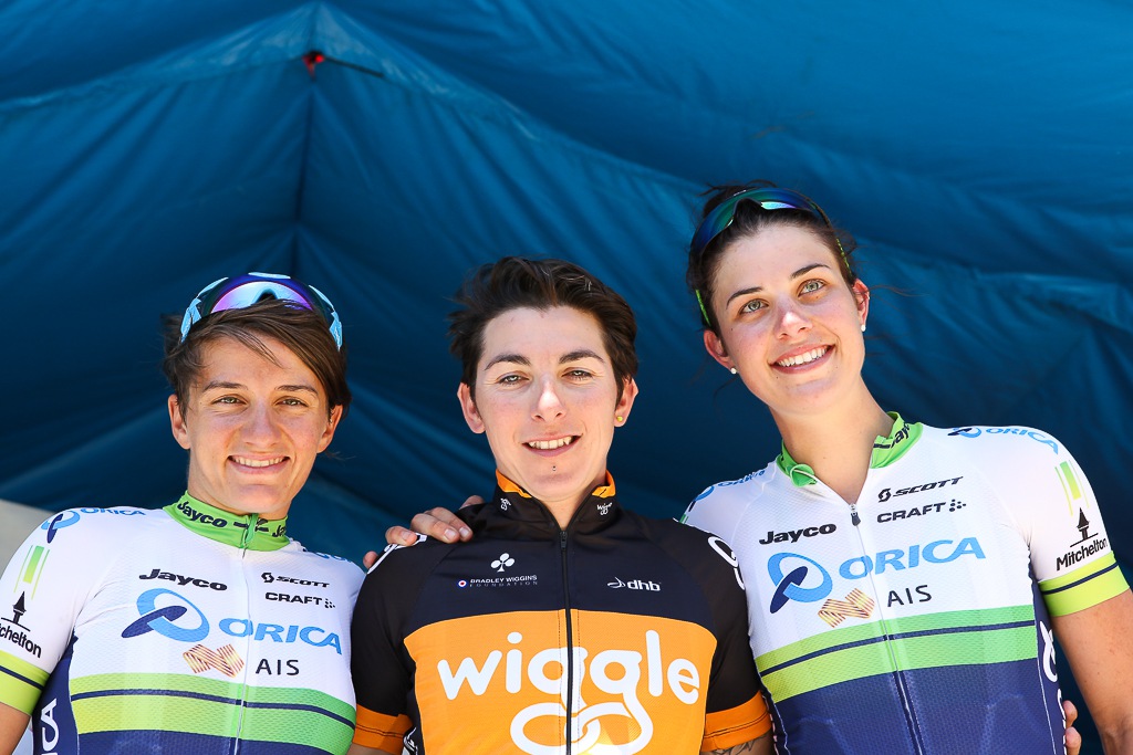 The stage 3 podium: 1. Gioriga Bronzini 2. Melissa Hoskins 3. Valentina Scandolara