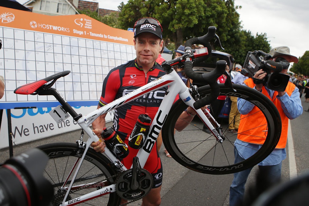 ... along with Cadel Evans who is sporting a custom-painted BMC in honour of his final WorldTour race.