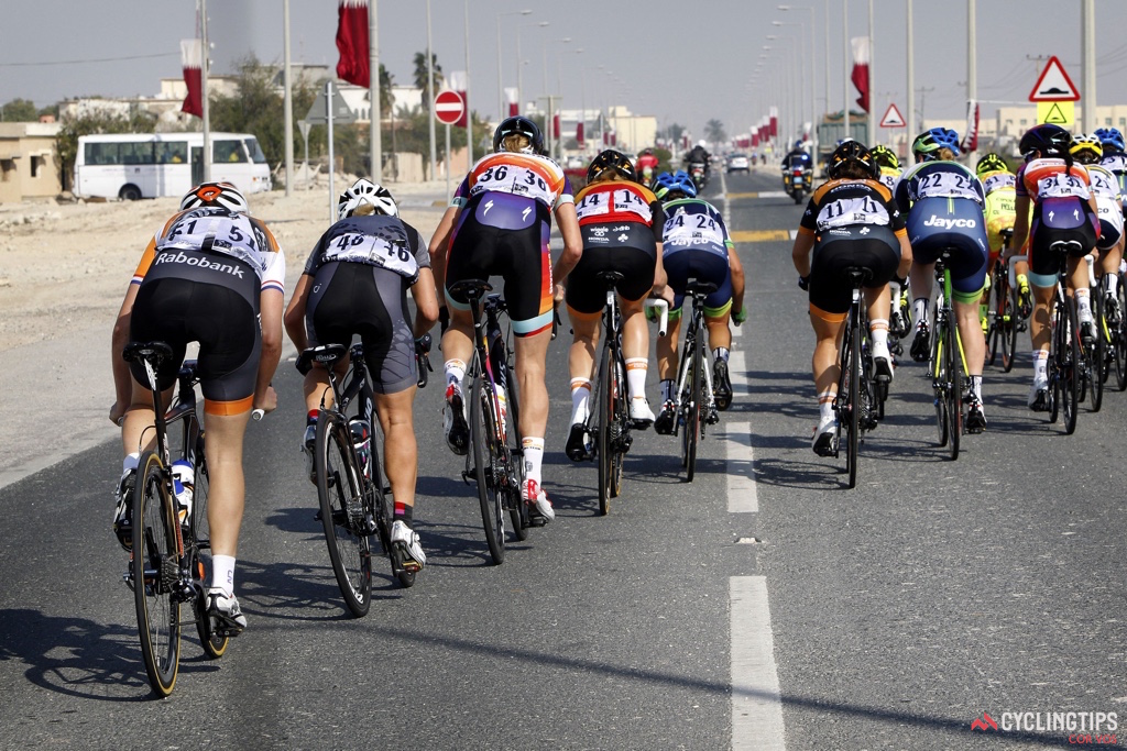 Sixteen riders made the front group split, and just like that, the rest of the field was out of contention for both the stage and the overall.   While sport director Martin Barras was in Qatar with Orica-AIS, he also has significant involvement with the national team. He says the race can be a bit of a shock for the Australians who have minimal experience racing outside of Europe. He said: “For me, it was important to be able to sit down with the girls. I tried to tell them as much as I could before they went but they don’t really realise until they get there. After the second stage, I saw a few of them and explained: 'It’s a bit confronting. It’s a bit in your face, but have a good look around. Any other Australian here has lived through the experience that you’ve gone through – and look at them. Look at Chloe Hosking. She was in the mix to win the race. The important thing is for the girls to realise the rest of the peloton isn’t a whole lot stronger; they’re a whole lot more experienced.' ”