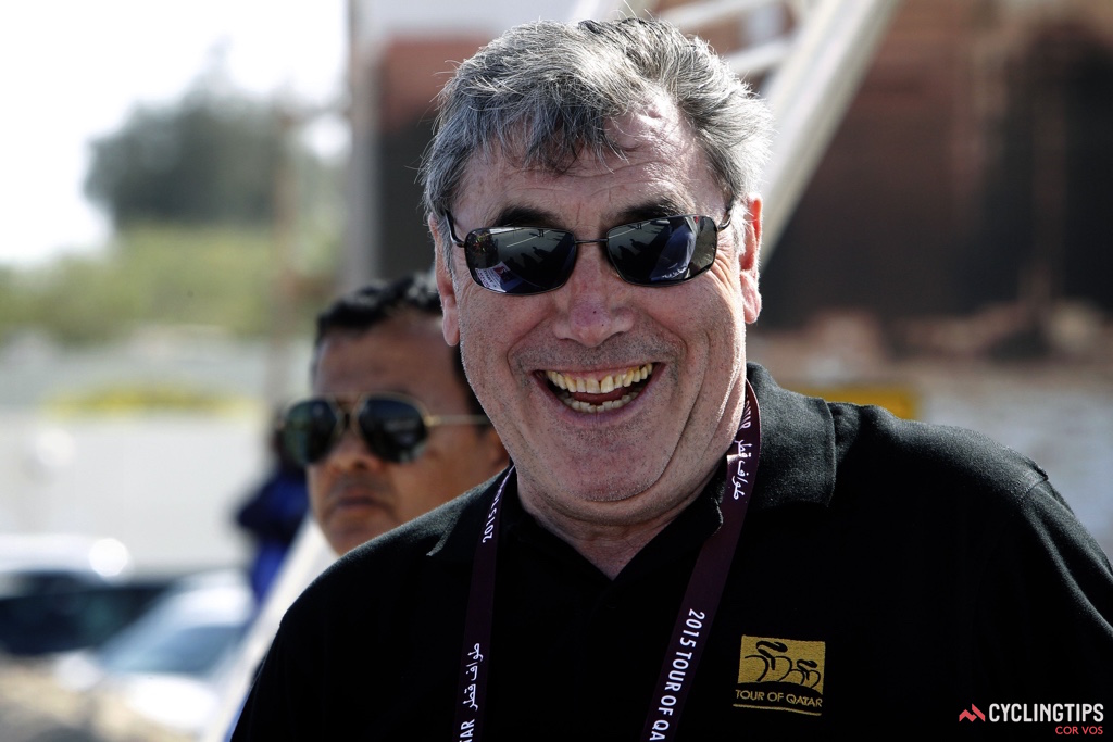 Eddy Merckx is all smiles following a top-notch edition of the Ladies Tour of Qatar. 
"We were walking back to the hotel, and he said to me: 'Awww, that was a close sprint' And I was like: 'Yeah, that was really close.' To have someone like Eddy Merckx comment on your sprint is pretty cool." - Chloe Hosking