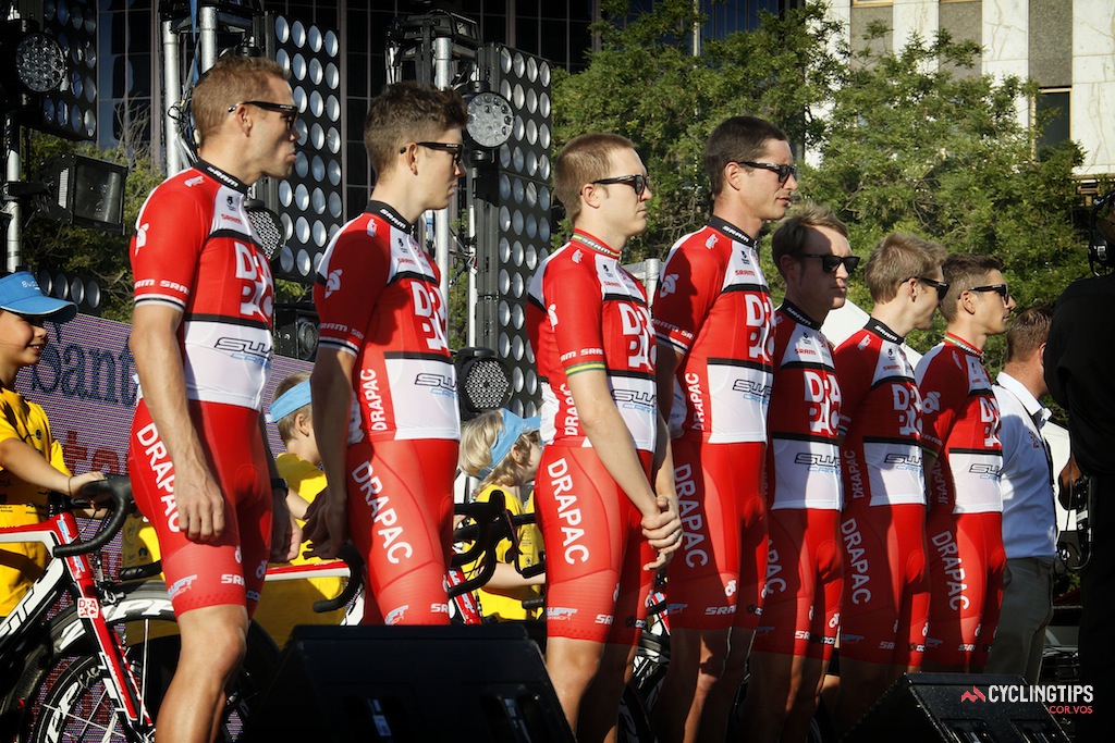 Drapac riders at the 2014 Santos Tour Down Under teams presentation.