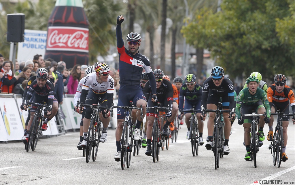 Matteo Pelucchi wins the Trofeo Playa de Palma-Palma on Sunday, his second win of the four-race Challenge Mallorca series.