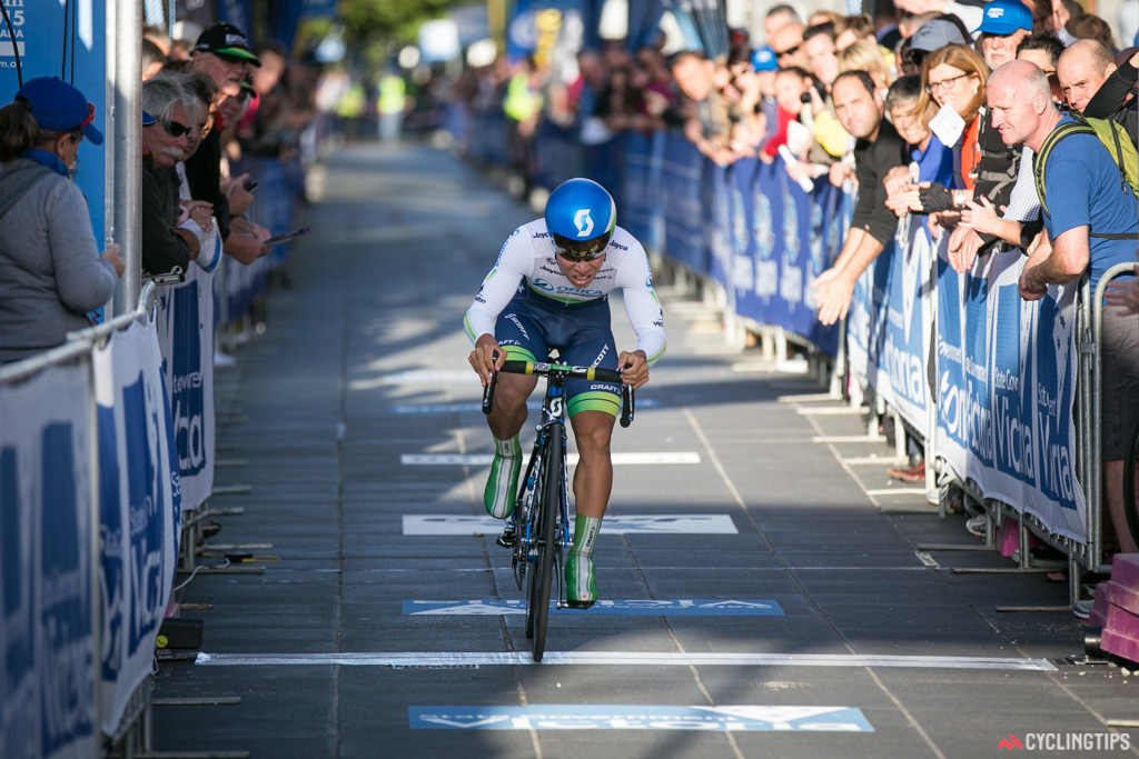 Caleb Ewan set the best time when he completed the prologue ...