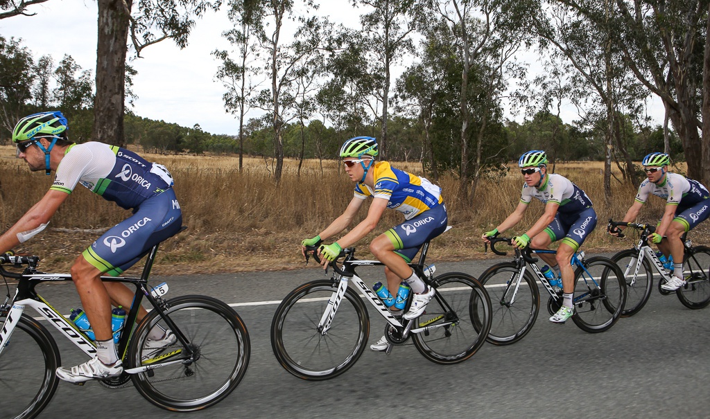 Overall leader Cameron Meyer was well looked after by his Orica-GreenEdge teammates.