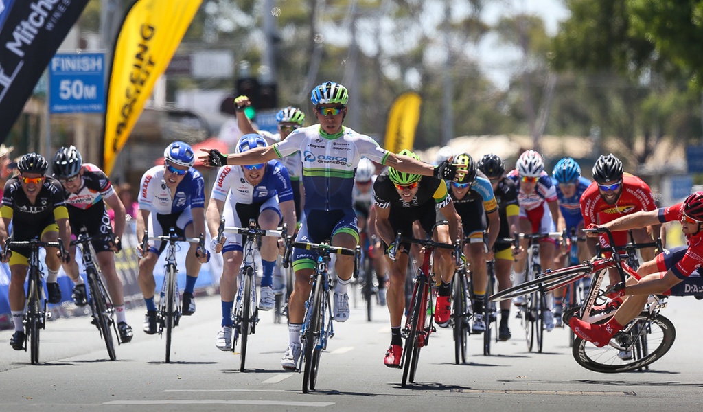 Caleb Ewan won the stage but Brenton Jones was the talking point of the day after crashing spectacularly in the final sprint.