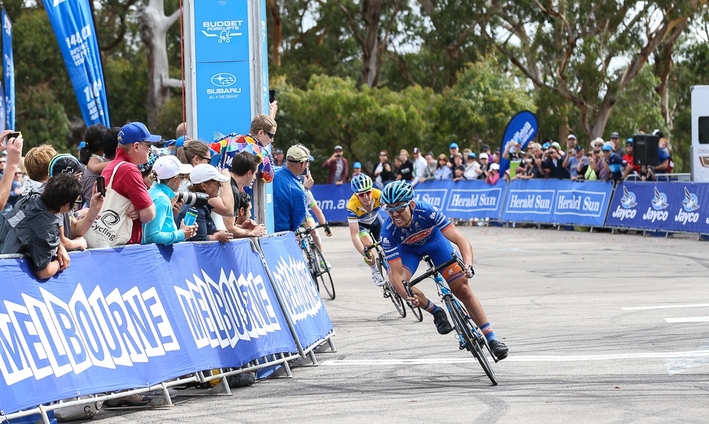 Patrick Bevin proved strongest in the kick for the line, just beating Cameron Meyer and defending champion Simon Clarke.