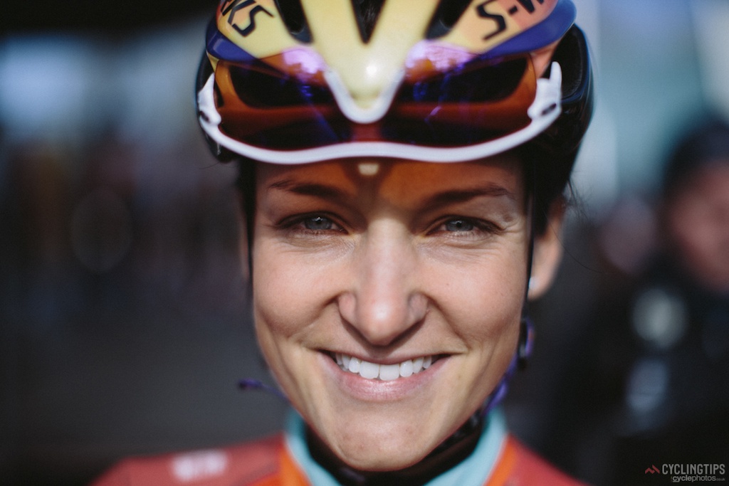 Lizzie Armitstead had every reason to smile before the start of Omloop Het Nieuwsbald. Following her team’s success at Ladies Tour of Qatar, Armitstead and the rest of the Boels-Dolmans riders were collectively the team to watch in Belgium. Although they missed out on the win, they proved worthy of the hype. “Boels hands-down had the best numbers and were the most organised throughout the day,” said Cromwell. Hosking concurred: “The big takeaway today is – how are we going to counteract the strength of Boels? I’m almost certain they had seven riders in that front group, so – what do you do with that? We need to figure that out. All the teams do. They’re just crazy strong, and it’s somewhat intimidating.”