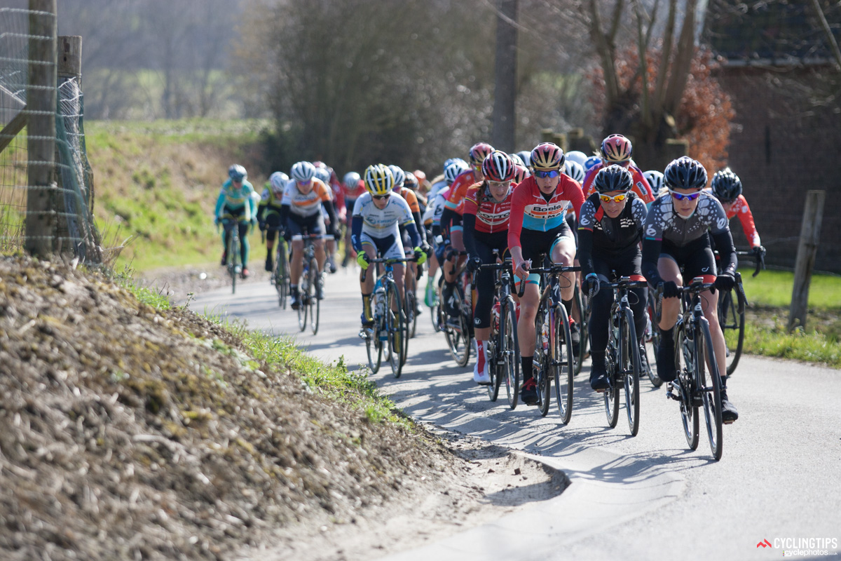 Tiffany Cromwell and Trixi Worrack represent Velocio-SRAM on the front of the elite group that has taken shape over the cobbles and climbs. "I’m really happy with how I went, but we’re always striving for more," said Cromwell. "I’m always striving for me. I want to have a big spring. I can say where we need to improve and what we could have done differently, but I felt strong. It’s a nice feeling. It’s been a long time since I’ve felt like that. I’m motivated, and the team can tell that.