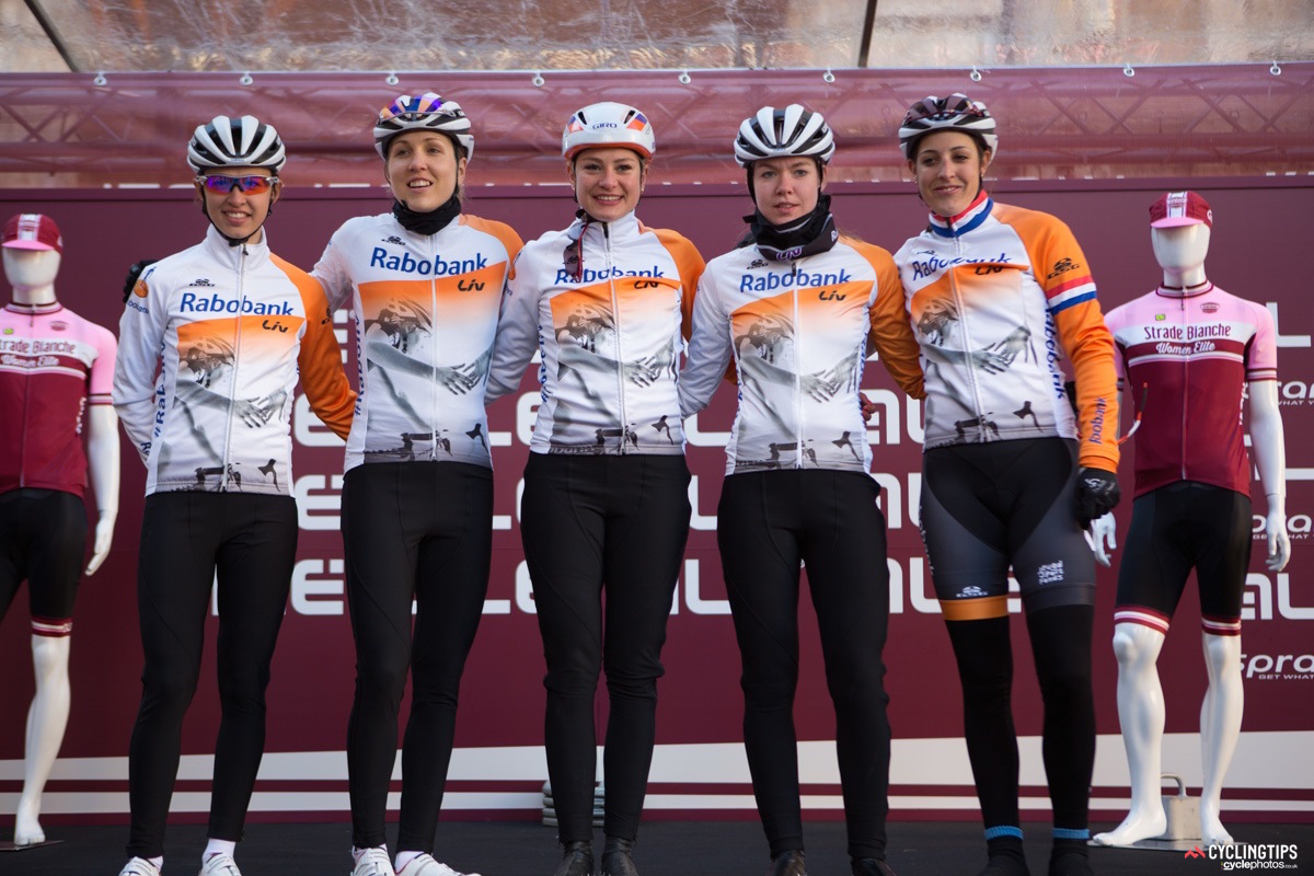 Rabo Liv started Strade Bianche with five riders and one goal. “For sure, the goal was to win,” said Eric van den Boom, team manager of Rabo Liv. “We had the feeling that with Anna van der Breggen and Kasia Niewiadoma, our Polish rider, that we had two riders that are very strong and can be in the front. We thought Boels and Emma Johansson and Elisa Longo Borghini would be really strong competitors. The main goal is always to win at every race, but it was unrealistic at the end at Strade Bianche. Everything worked as planned, but we were not strong enough.”