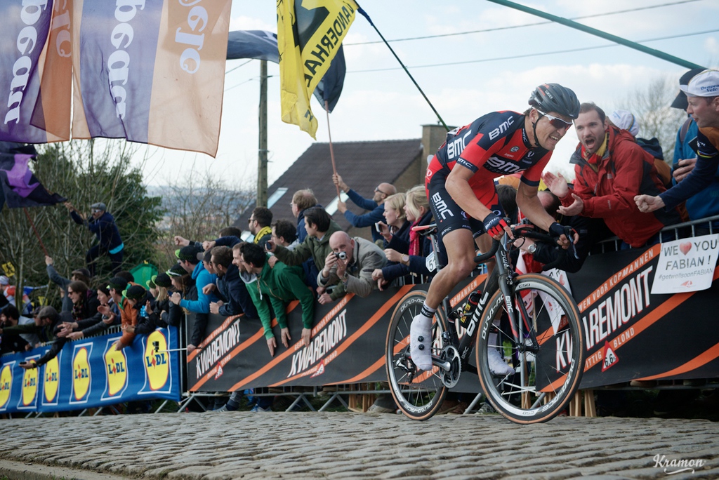 Greg Van Avermaet (BEL/BMC) charging up the cobbles of the Paterberg