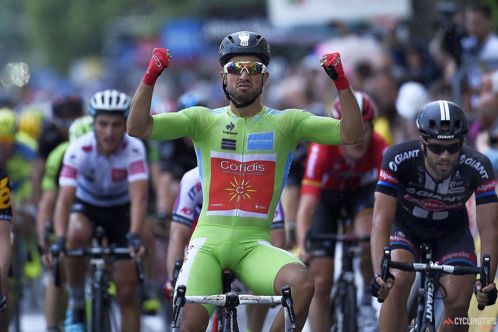 Sisteron - France  - wielrennen - cycling - radsport - cyclisme -  Bouhanni Nacer (Team Cofidis) - Luka Mezgec (Team Giant - Alpecin)   pictured during stage 4 of the 67th edition of the Criterium du Dauphine Libere from Anneyron - Porte de DrômArdèche to Sisteron on June 10, 2015 in France  - photo VK/PN/Cor Vos © 2015