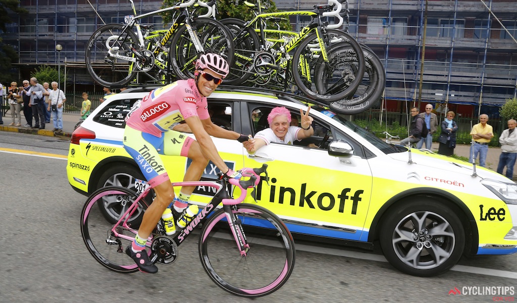 Milano - Italy - wielrennen - cycling - radsport - cyclisme -  Alberto Contador (Tinkoff - Saxo) - Oleg Tinkov (Tinkoff - Saxo)  pictured during  Giro d'Italia 2015 - stage-21 - from   Torino to Milano - photo IB/LB/RB/Cor Vos © 2015