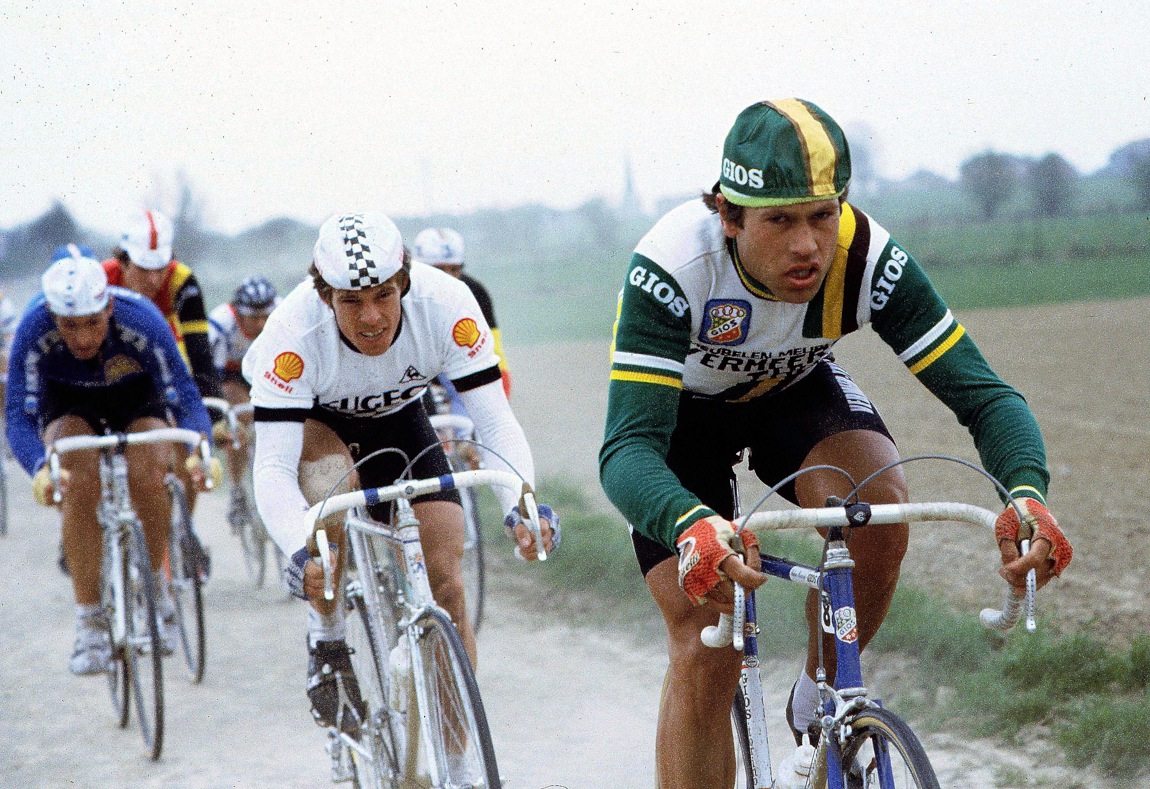 Adrie van Houwelingen and Phil Anderson sport some terrific caps in an early-1980s edition of the race.