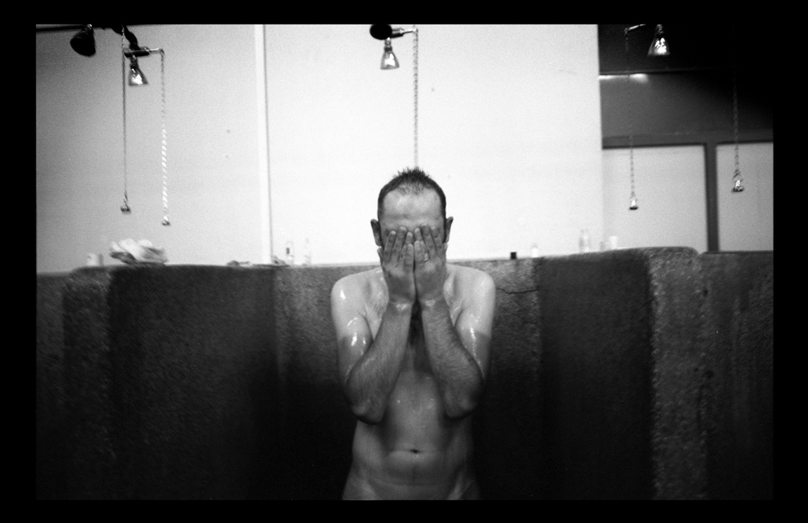 One of the great Paris-Roubaix traditions: using the showers of the old velodrome in Roubaix post-race.