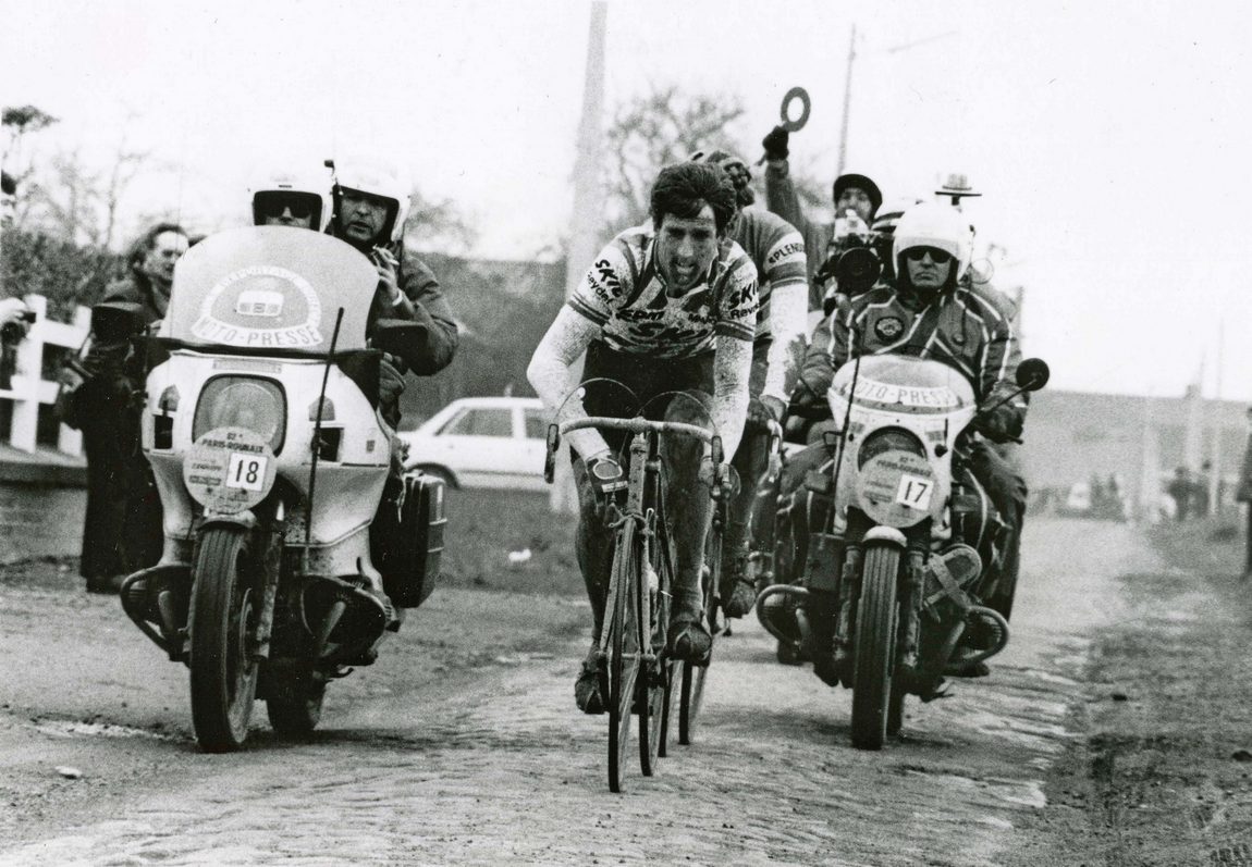 Sean Kelly on his way to winning the 1984 Paris-Roubaix.