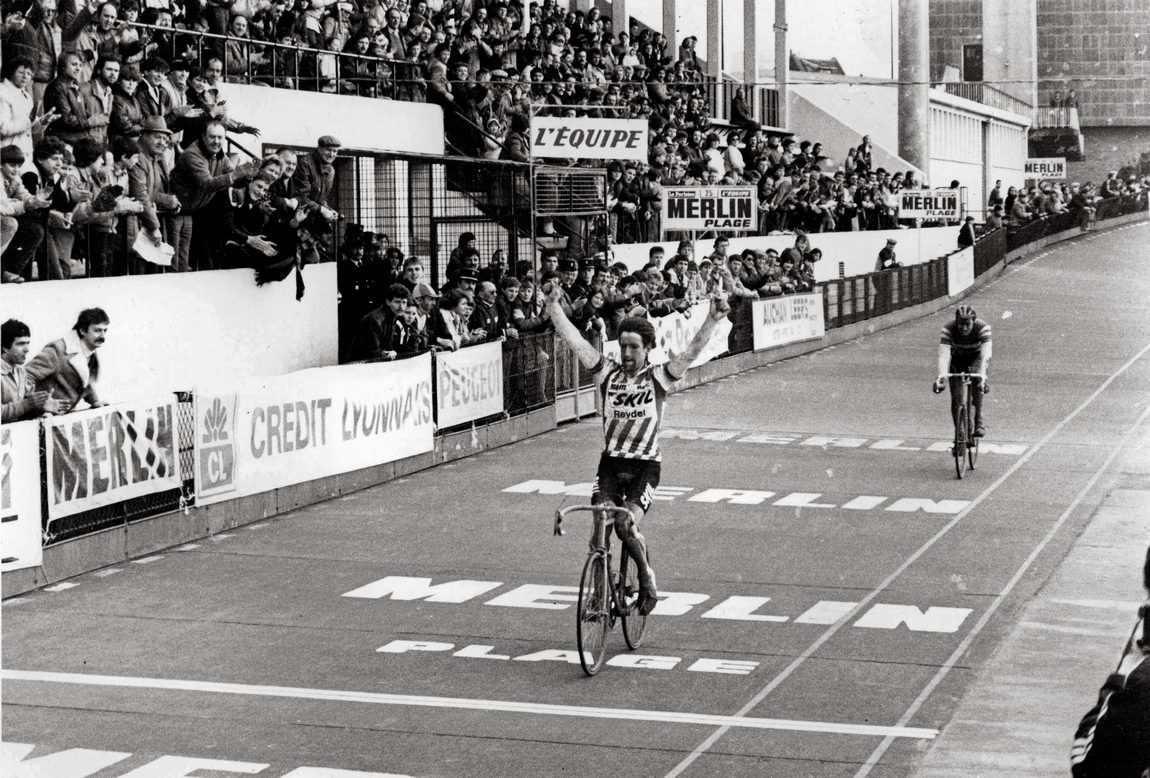 Sean Kelly won Paris-Roubaix twice, in 1984 (pictured here) and in 1986. Kelly's total of nine Monument victories makes him one of the most successful Classics rides in history.