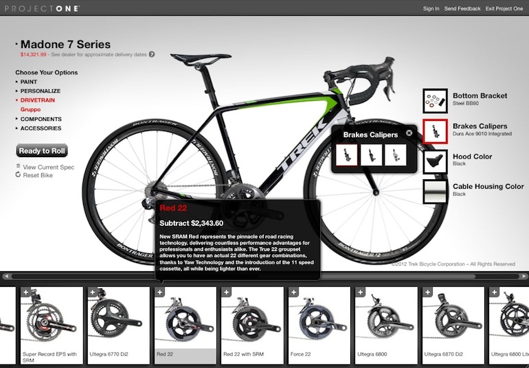 The Project One program offers and endless number of paint and spec possibilities, so RRP's will widely vary. When you are building your Project One on Trek's site, it calculate the RRP, and gives an indication on how a change will affect the price.