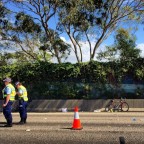 The accident scene where cyclists we're hit by car this morning in Sydney. - via CyclingTips Instagram feed