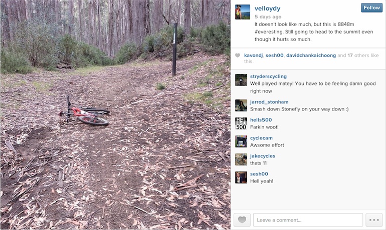 8,848m of gravel climbing to the summit of Mt. Stirling on a mountain bike. Next-level Everesting.