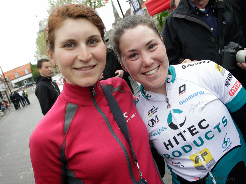 Chloe (right) with teammate-turned-soigneur Elisa Longo Bhorgini.