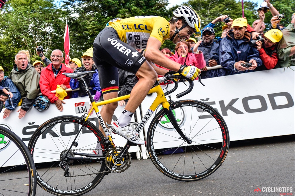 Overnight leader Tony Gallopin (Lotto-Belisol) fought gallantly on the 161km stage but ultimately struggled on the day's seven climbs and fell from the top of the general classification.