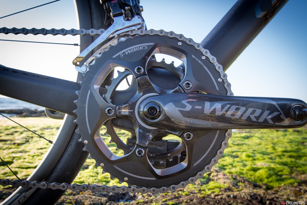 The S-Works 50/34 chainset and crankset was what our test model came equipped with, but it normally comes with a Praxis chainring/crankset