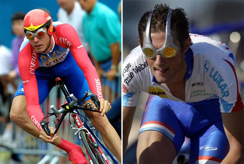 David Millar (left) and Frank Schleck (right) sport the aptly named Over the Top glasses.